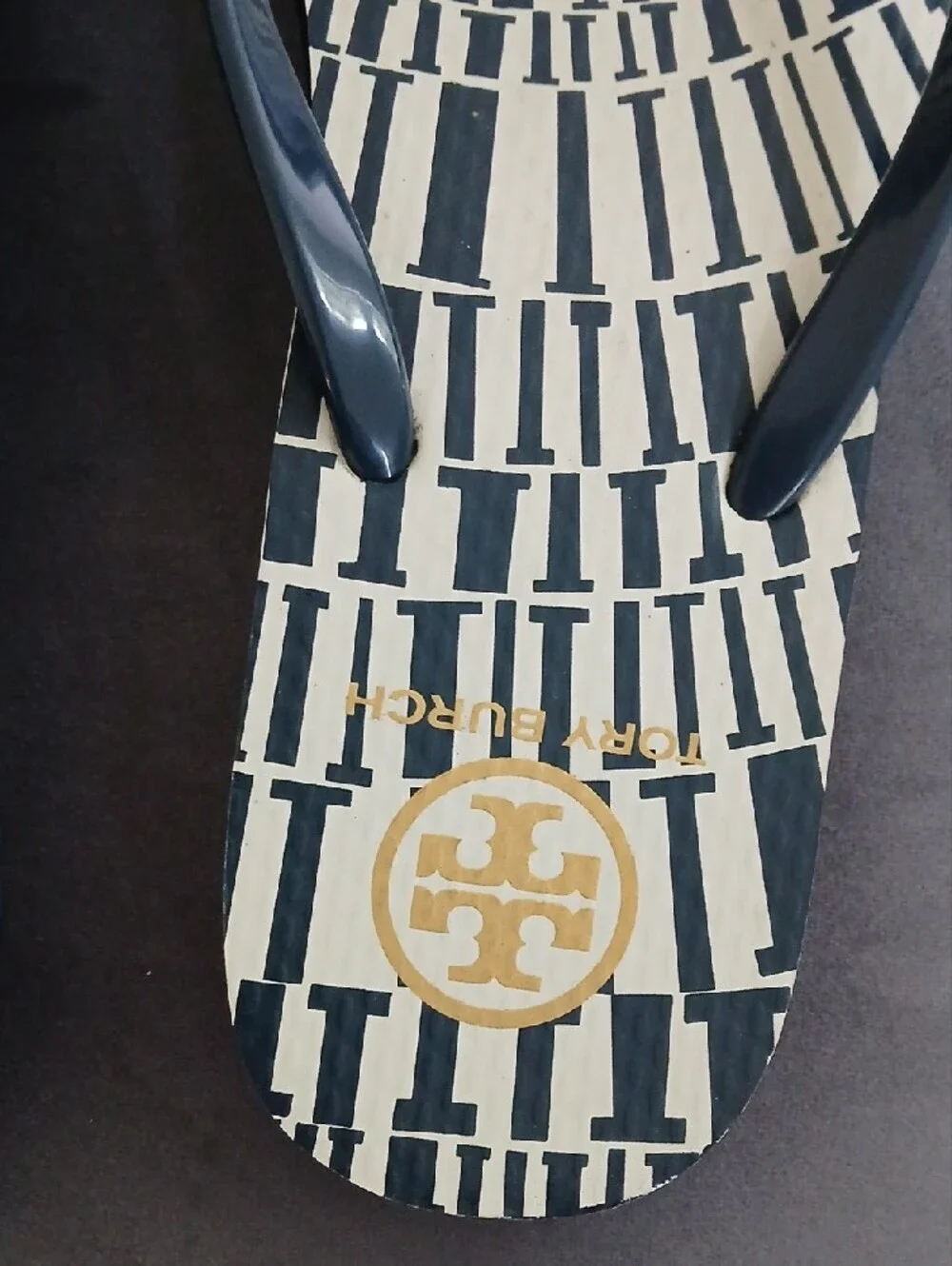 Tory Burch Black and Cream Logo Flip Flop Sandals